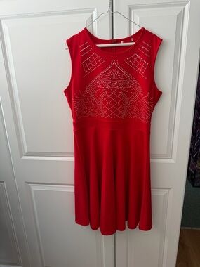 Red Sleeveless embellished Fit-and-Flare Dress